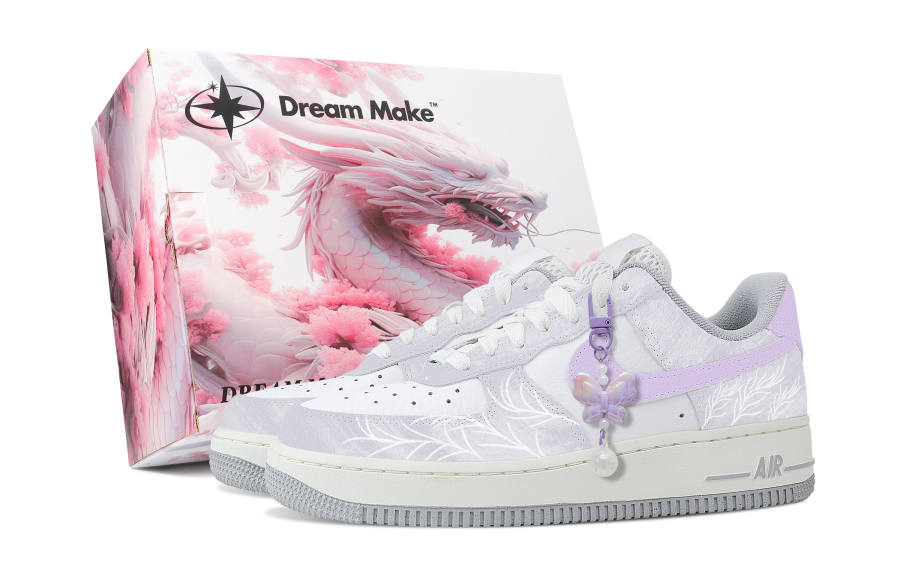 Nike Nike Air Force 1 Purple Butterfly, Pink Gift Box Slip Resistant Abrasion Resistant Low top Skateboard Shoes Women's