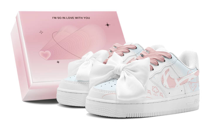 Nike Nike Air Force 1 Blue Pink Sweetheart, Bowknot Decoration, Detachable Slip Resistant Slip Resistant Low top