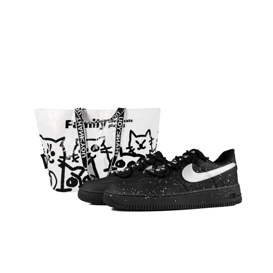 Nike Nike Air Force 1 Slip Resistant Abrasion Resistant Low top Skateboard Shoes Unisex Black Silver