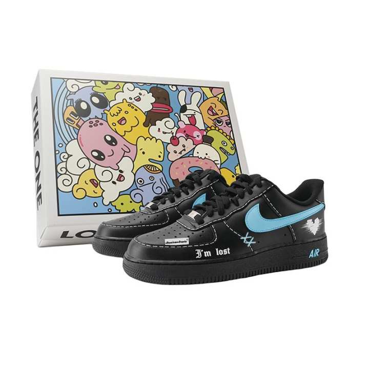 Nike Nike Air Force 1 Coverage Slip Resistant Cushioning Low top Skateboard Shoes Unisex Black Blue