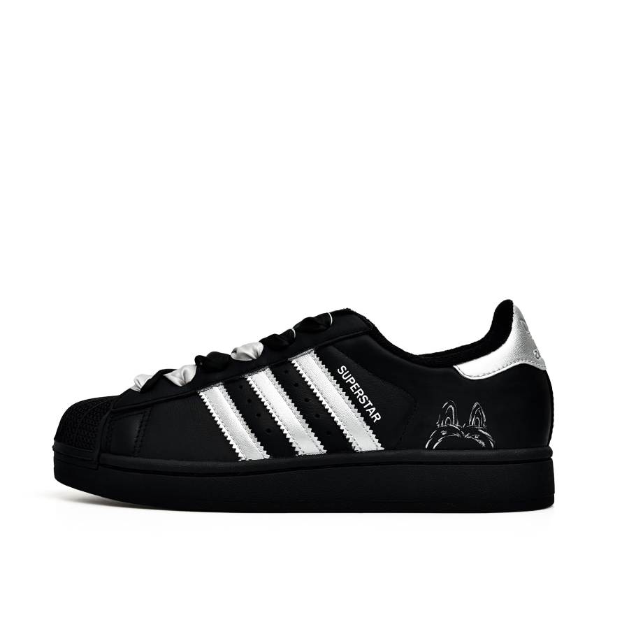 Adidas Originals Superstar 2 Leather Abrasion Resistant Low top Skateboard Shoes Unisex Black Silver