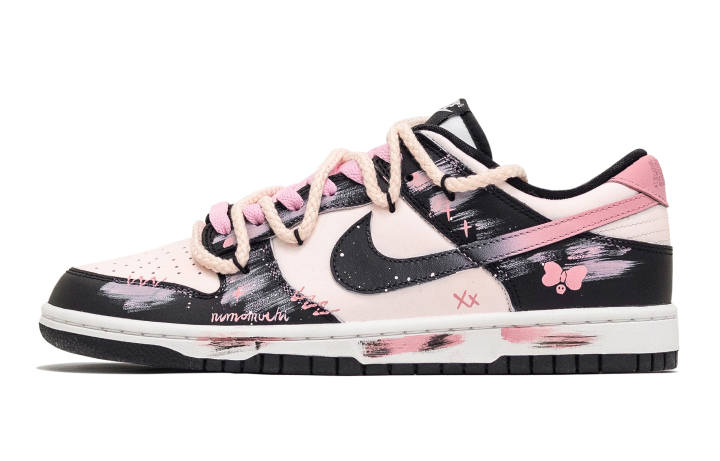 Nike Nike Dunk Butterfly Iridescent Slip Resistant Abrasion Resistant Low top Skateboard Shoes Men's Black Pink