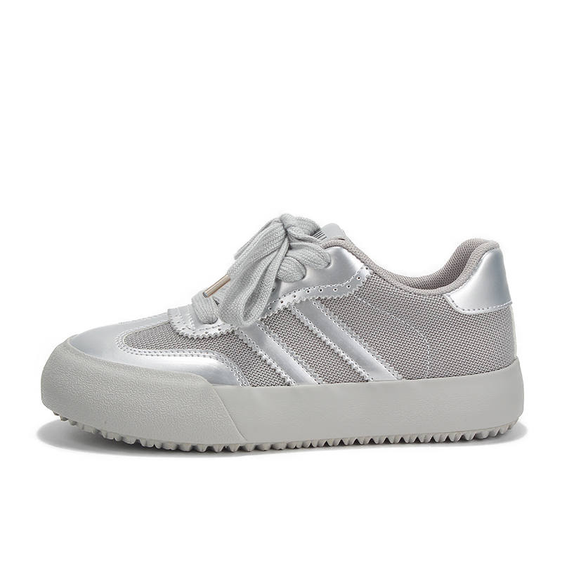 Yobn Fabric Lightweight And Breathable Low top Skateboard Shoes Women's Silver Gray