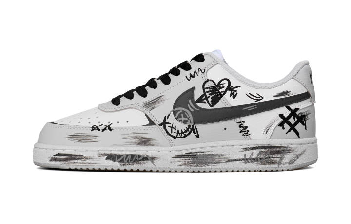 Nike Nike Court Vision Ultimate Custom, Gray Graffiti Abrasion Resistant Low top Skateboard Shoes Men's Black White Gray
