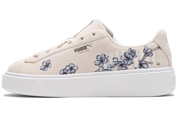 PUMA Platform Floral Flowers Casual Low Tops Skateboarding Shoes Beige Women's