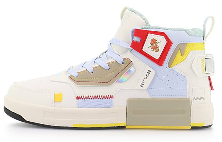 Erke Gintama Slip Resistant Abrasion Resistant High top Skateboard Shoes Men's White Blue