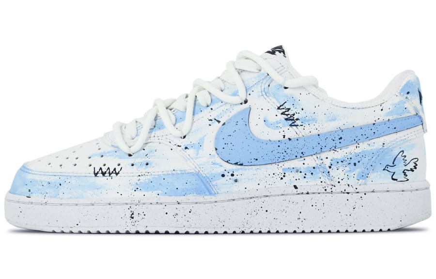Nike Nike Court Vision 1 Peace Is Flying Slip Resistant Abrasion Resistant Low top Skateboard Shoes Men's White Blue