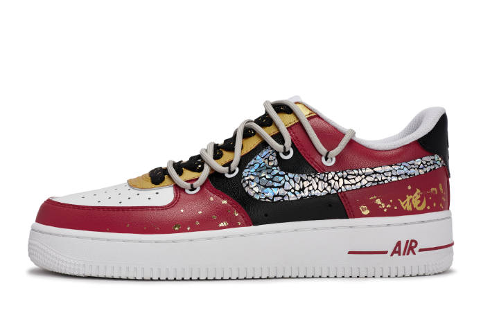 Nike Nike Air Force 1 Slip Resistant Abrasion Resistant Low top Skateboard Shoes Men's Black White Red Gold