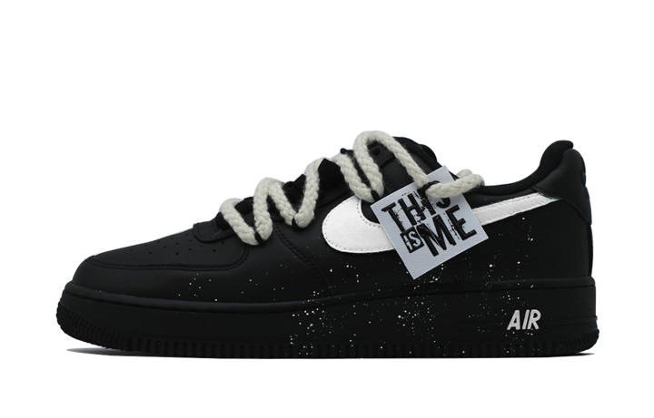Nike Nike Air Force 1 Black Warrior, Between White, Double Shoelace Deconstruction, Premium Matte