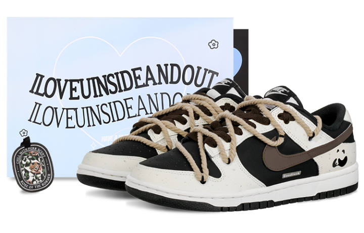 Nike Nike Dunk Little Panda, Mocha Skateboard Shoes Men's Black White Brown