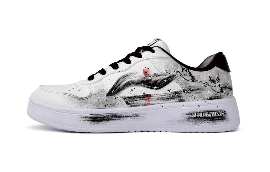 Li-Ning Li Ning Slip Resistant, Abrasion Resistant, Breathable Low top Skateboard Shoes Men's Black White