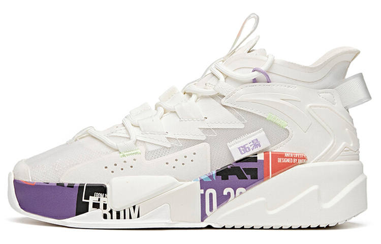 Anta G6 Abrasion Resistant High top Skateboard Shoes Women's White Purple