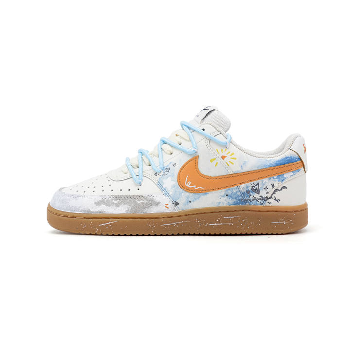 Nike Nike Court Vision Blue Sea Yellow Leather Low top Skateboard Shoes Men's White Blue