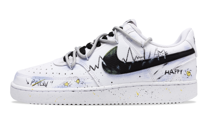 Nike Nike Court Vision 1 Kitten Graffiti, Light And Power Abrasion Resistant Low top Skateboard Shoes Unisex White