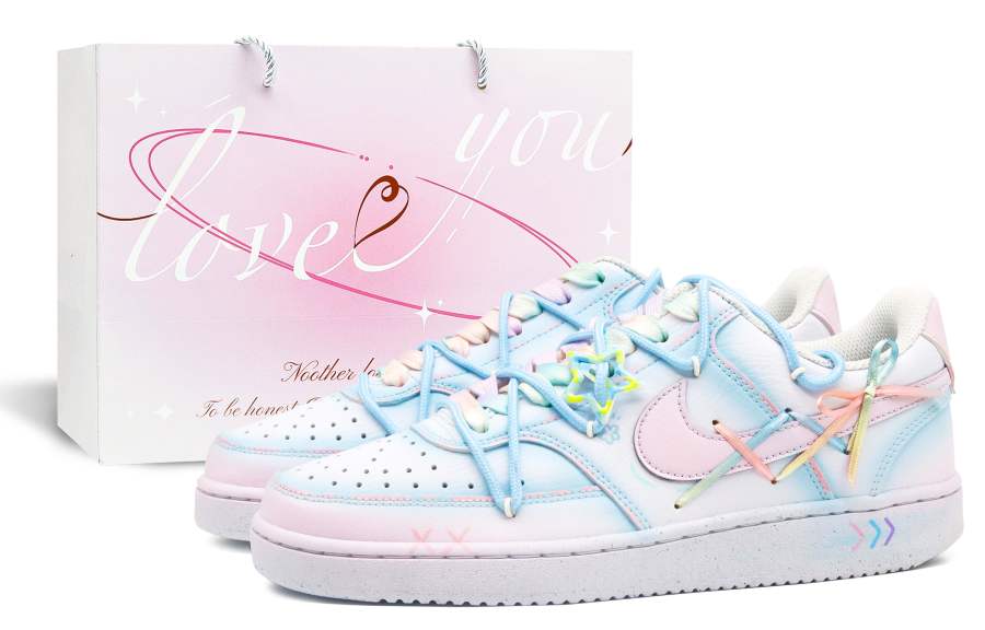 Nike Nike Court Vision 1 Slip Resistant Cushioning Abrasion Resistant Low top Skateboard Shoes Women's Pink Blue White