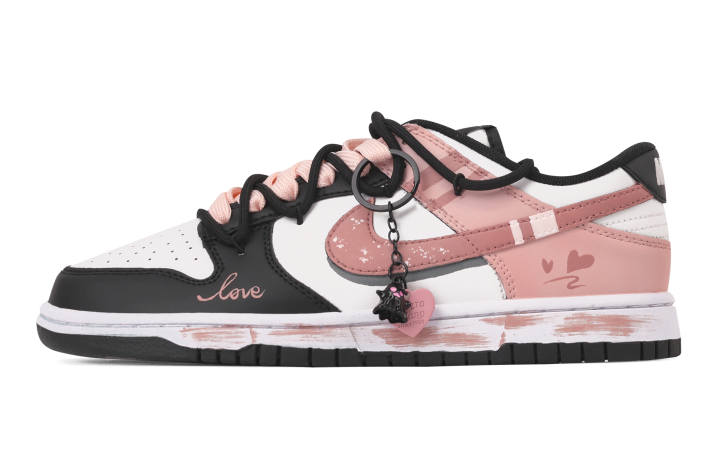 Nike Nike Dunk Neon Heartbeat Abrasion Resistant Low top Skateboard Shoes Unisex Black Pink