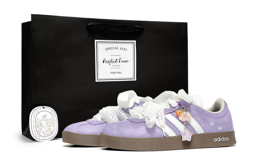 Adidas Adidas VL COURT 2.0 Purple Mist Starry Shopping Bag Abrasion Resistant Low top Skateboard Shoes Unisex White Purple