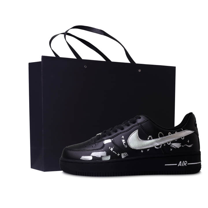 Nike Nike Air Force 1 Night Walker Graffiti Shopping Bag, Hand Drawn Leather Comfortable Low top Skateboard Shoes Men's