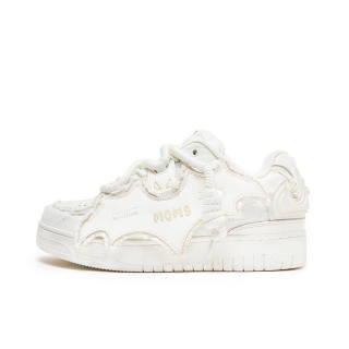 MQMS Distressed White Knight Bat Puffy Shoes Slip Resistant, Abrasion Resistant, Height Increasing Low top