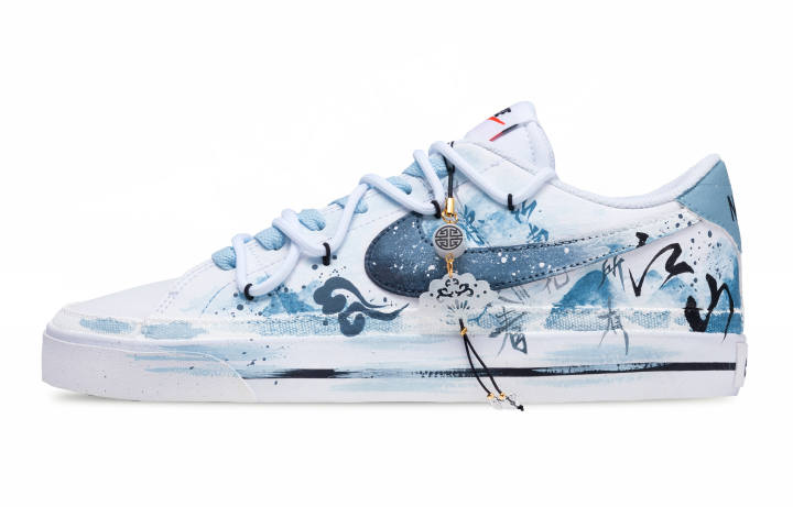 Nike Nike Court Legacy Ink painted Landscape Slip Resistant Abrasion Resistant Low top Skateboard Shoes Unisex Blue White