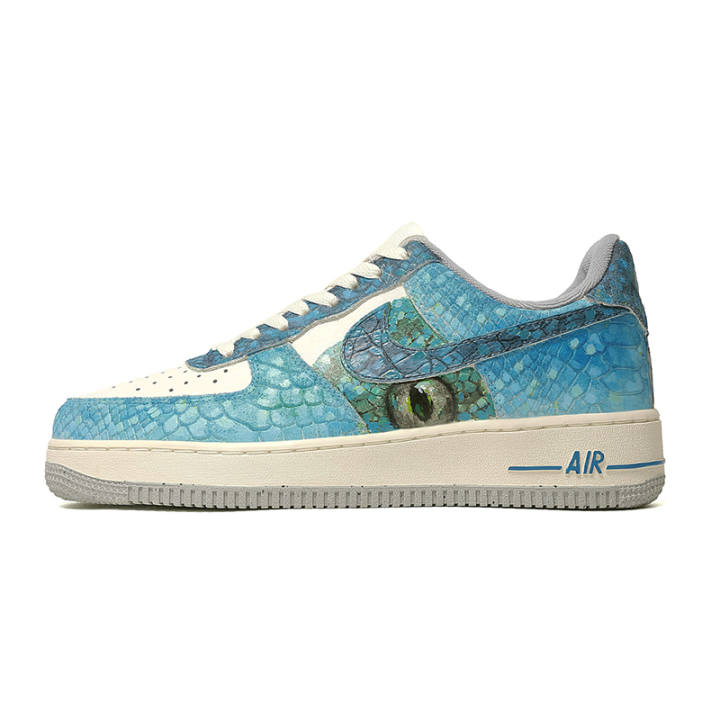 Nike Nike Air Force 1 Slip Resistant Abrasion Resistant Low top Skateboard Shoes Unisex White Blue