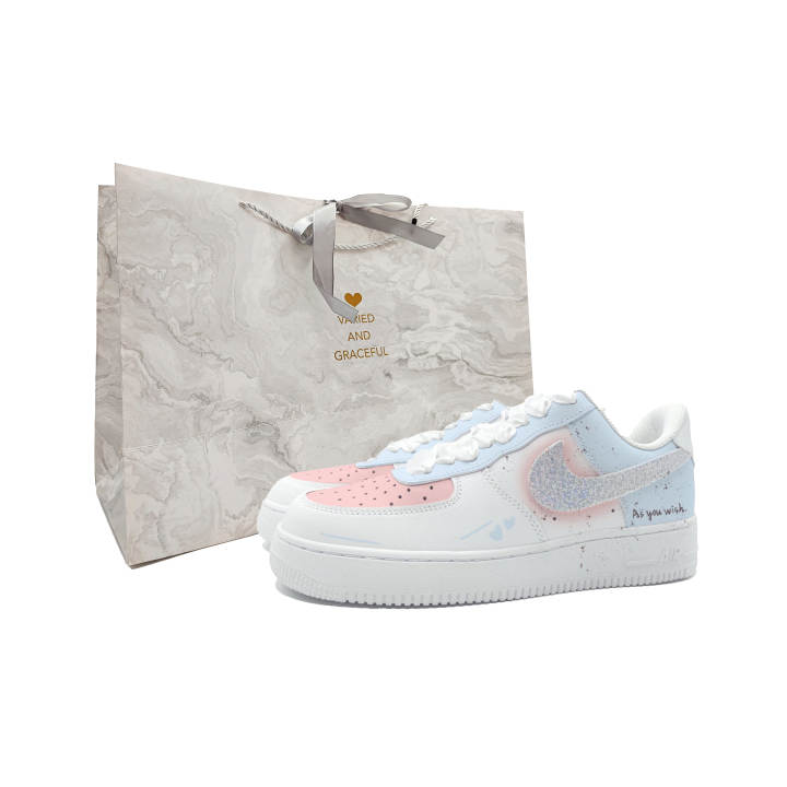 Nike Nike Air Force 1 Slip Resistant Abrasion Resistant Low top Skateboard Shoes Unisex Sky Blue