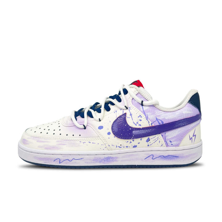 Nike Nike Court Vision 1 Purple Lightning Graffiti Coverage Low top Skateboard Shoes Men's Purple