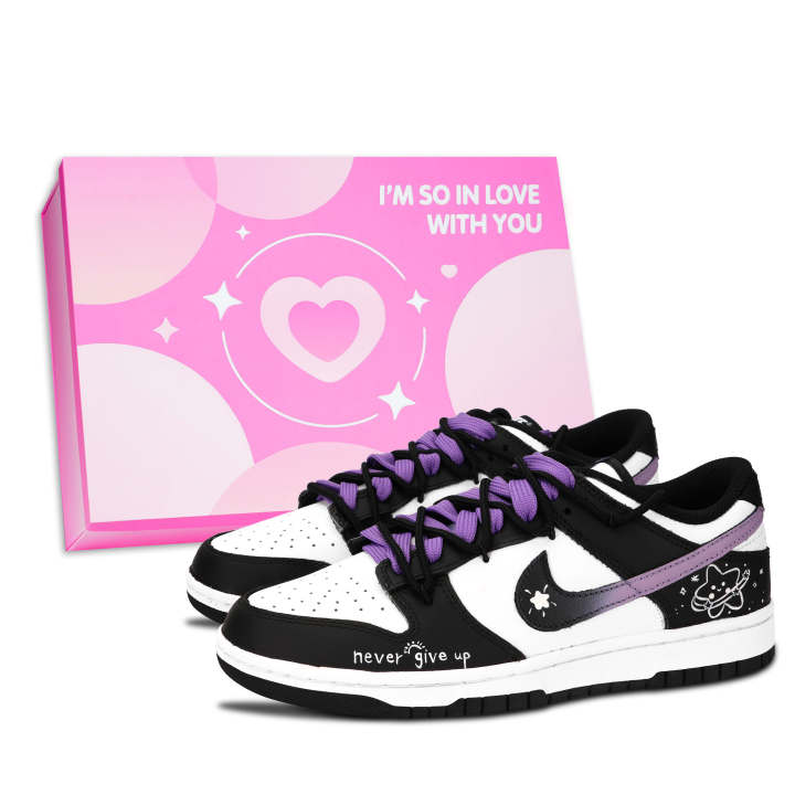 Nike Nike Dunk Black White, Star Never Gives Up Abrasion Resistant Abrasion Resistant Low top Skateboard Shoes Unisex