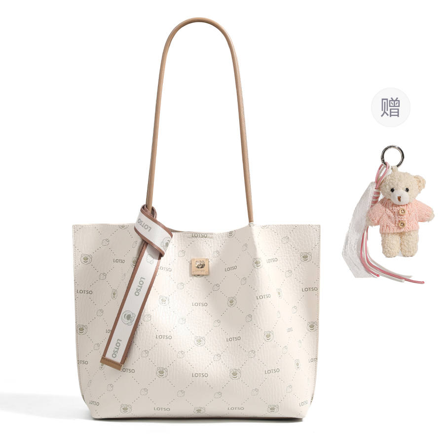 Disney Lotso Leather Shoulder Bag Regular Women's Caramel Brown/Cherry Blossom Pink