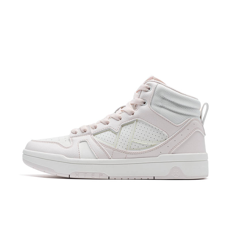 XTEP MAXX LITE Synthetic Leather Fashion Trend Abrasion Resistant High top Skateboard Shoes Women's White/Pure Pink