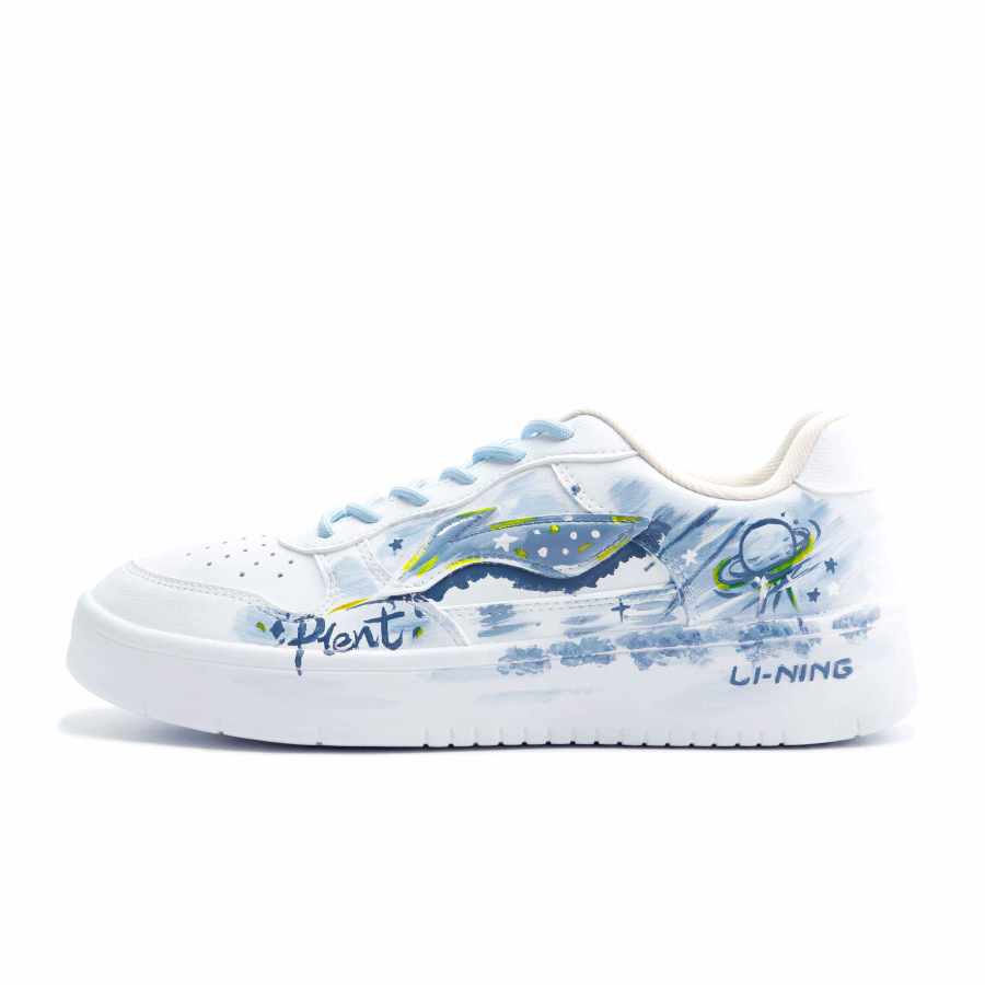 Li-Ning Li Ning Floating Boat Blue Planet Leather Coverage Abrasion Resistant Lightweight Low top Skateboard Shoes Unisex