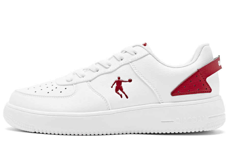 QIAODAN Air Force 1, White Sneakers Low top Skateboard Shoes Men's White Red
