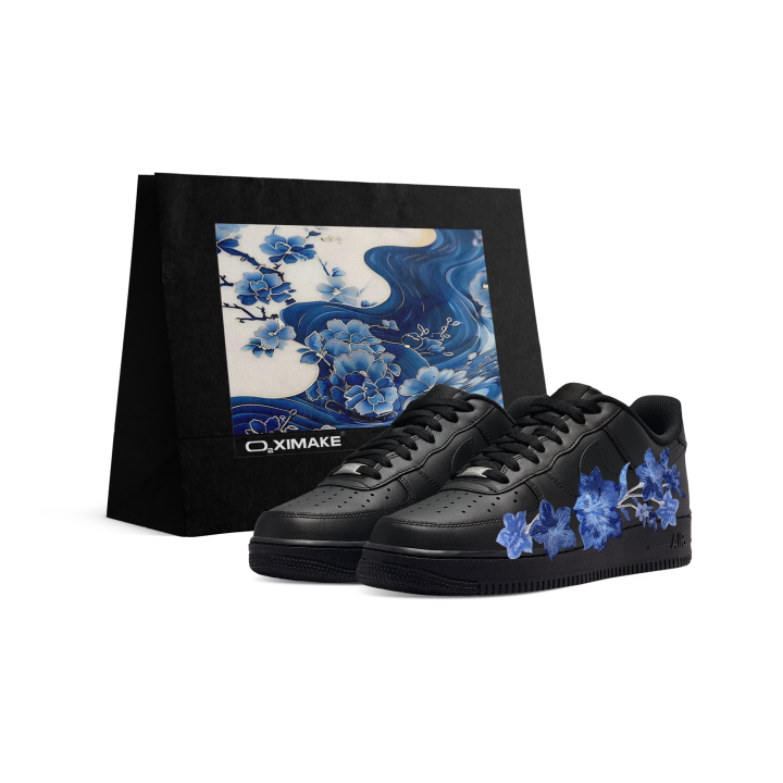 Nike Nike Air Force 1 Abrasion Resistant Height Increasing Low top Skateboard Shoes Unisex Black White Blue