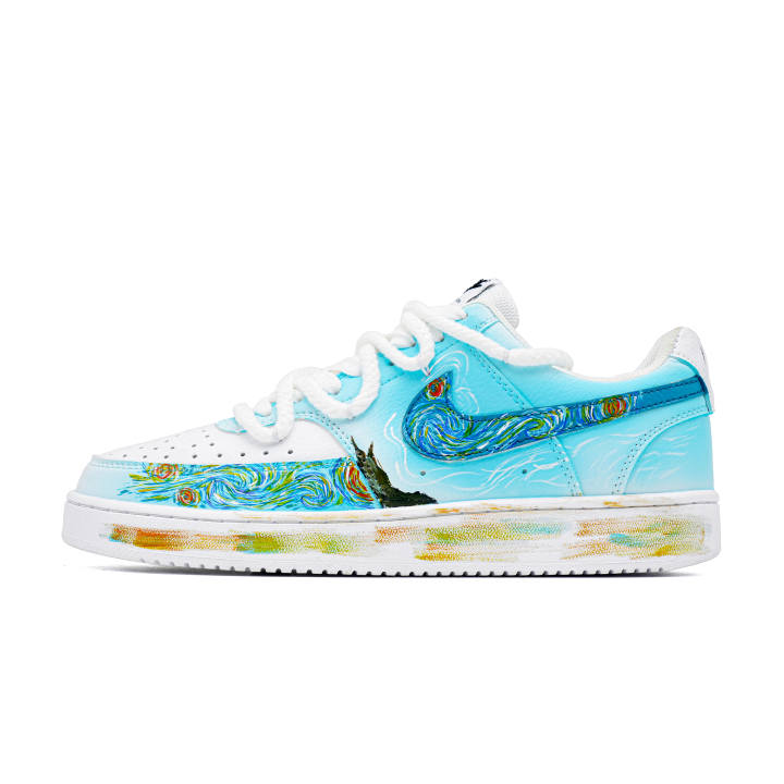 Nike Nike Court Vision Van Gogh Starry Night Cushioning Low top Skateboard Shoes Men's Blue