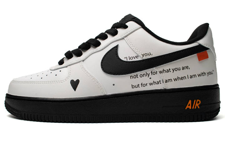 Nike Nike Air Force 1 Love Poem Slip Resistant Low top Skateboard Shoes Unisex Black White Orange