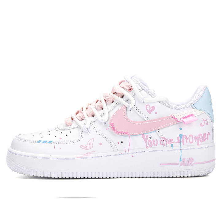Nike Nike Air Force 1 Leather Abrasion Resistant Low top Skateboard Shoes Unisex White Blue Pink