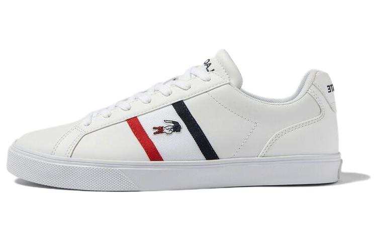 LACOSTE Leather Slip Resistant Slip Resistant Low top Skateboard Shoes Men's White Red Blue