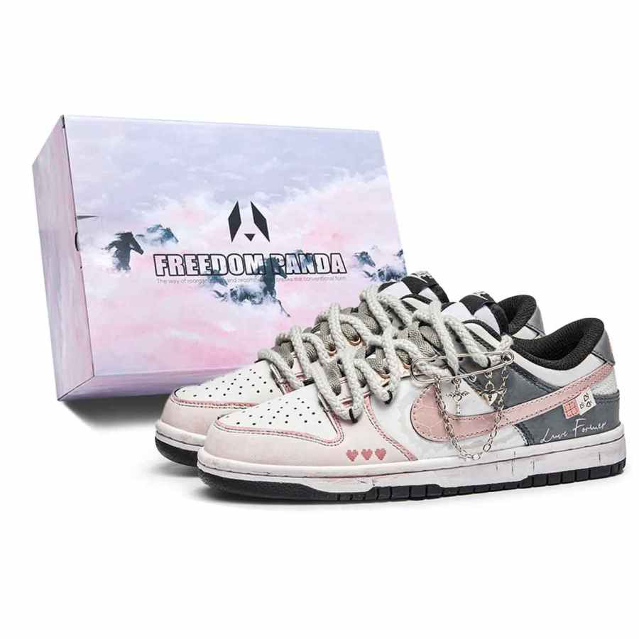 Nike Nike Dunk Free Panda, Shopping Bag, Heart Knot Abrasion Resistant Low top Skateboard Shoes Men's Pink Gray
