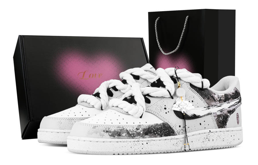 Nike Nike Court Vision Ruyi Crane, Heart Box Abrasion Resistant Low top Skateboard Shoes Men's White Gray