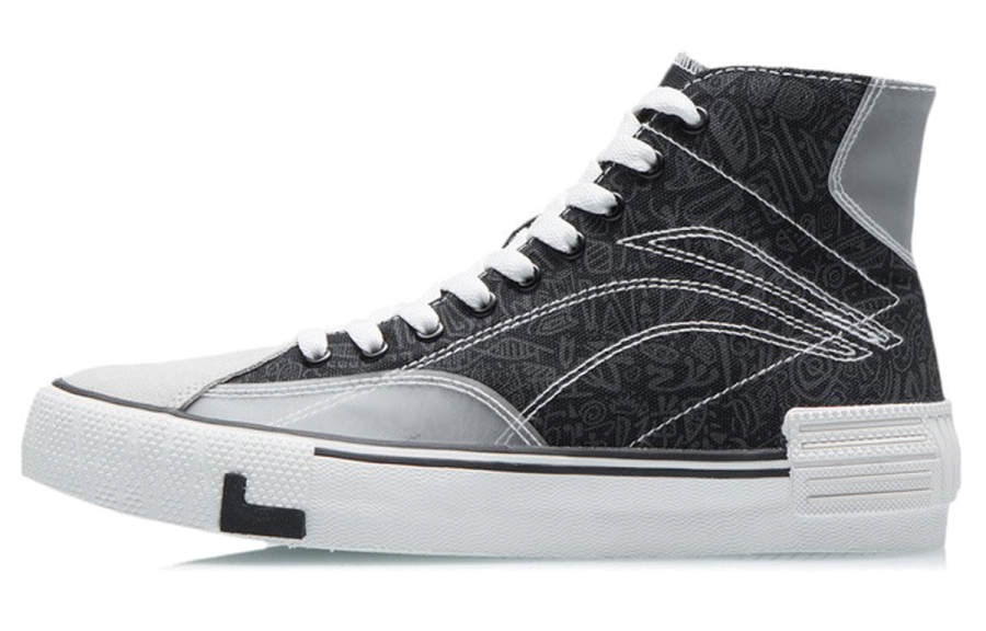Li-Ning Li Ning Wave Canvas Hi Lightweight Slip Resistant Lightweight Anti Slip High top Skateboard Shoes Women's Black White