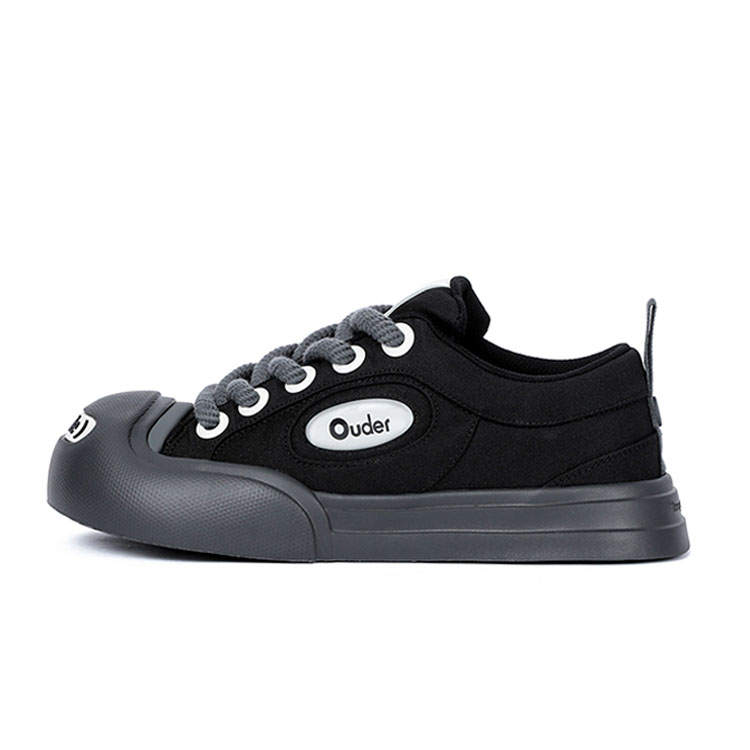 Ouder Smiler Slip Resistant Abrasion Resistant Low top Canvas Skateboard Shoes Unisex Black