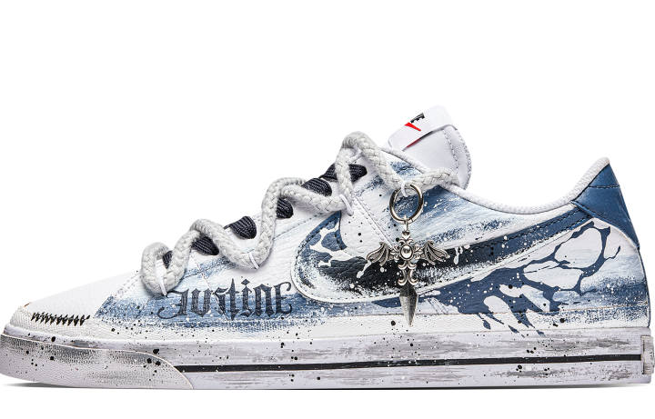 Nike Nike Court Legacy Super Bagel, Gothic Graffiti, Distressed, Hand Drawn, Vintage, Ink Splatter Leather
