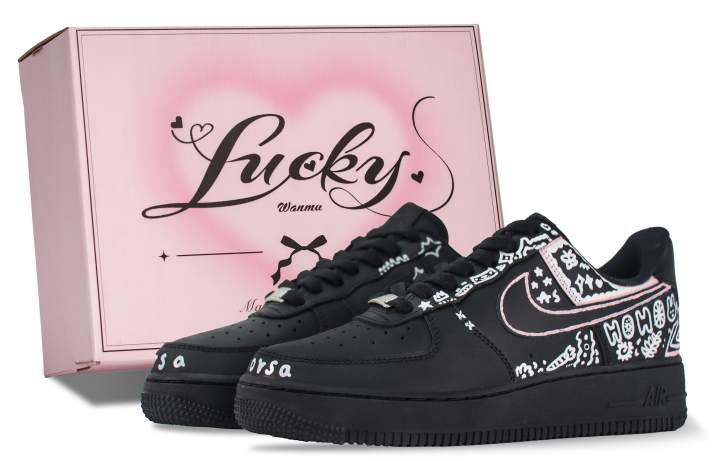 Nike Nike Air Force 1 Trendy Fun Graffiti Slip Resistant Abrasion Resistant Low top Skateboard Shoes Women's Black