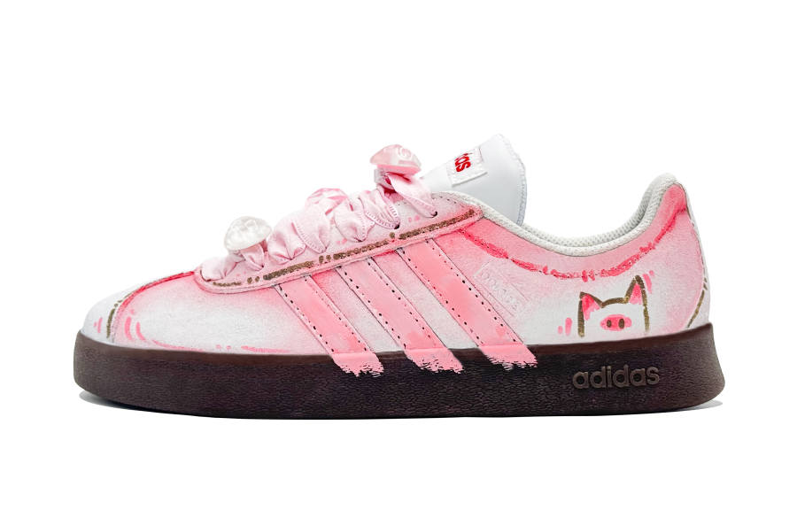 Adidas Adidas VL COURT 2.0 Lifestyle Pink White Piglet Abrasion Resistant Abrasion Resistant Low top Skateboard Shoes Women's