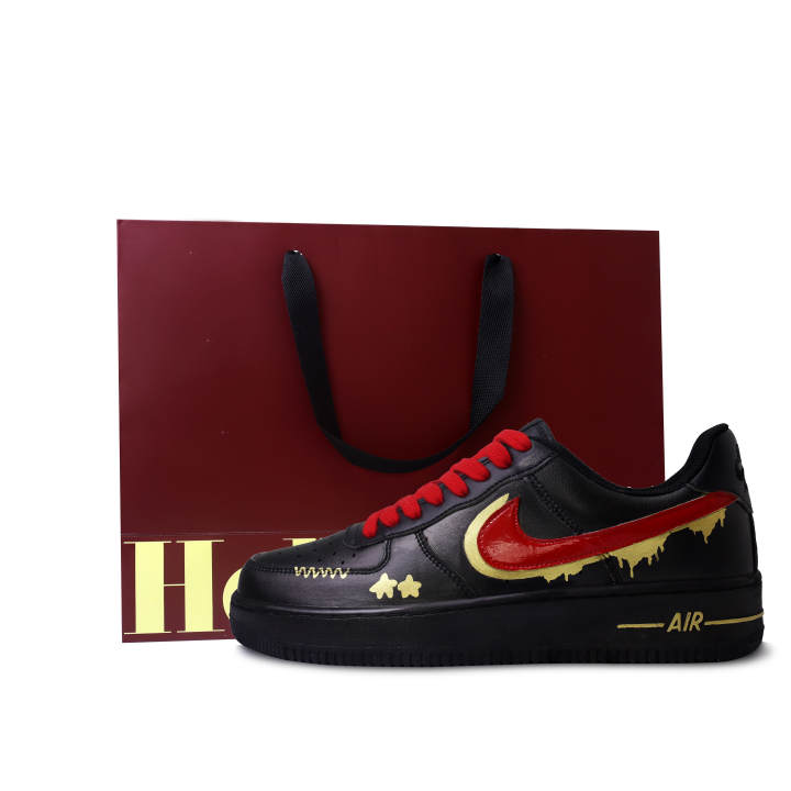 Nike Nike Air Force 1 Skateboard Shoes Unisex Low Top Black Red Gold