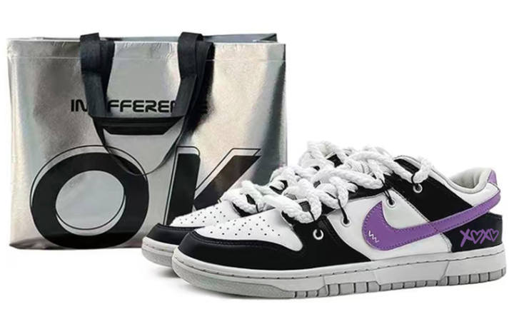 Nike Nike Dunk EIGHT% Xoxo Cushioning, Wear Resistant Low top Skateboard Shoes Men's Black White Purple