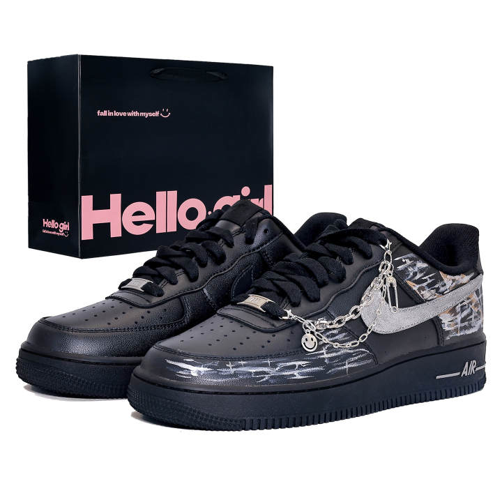 Nike Nike Air Force 1 Abrasion Resistant Abrasion Resistant Low top Skateboard Shoes Unisex Silver Black