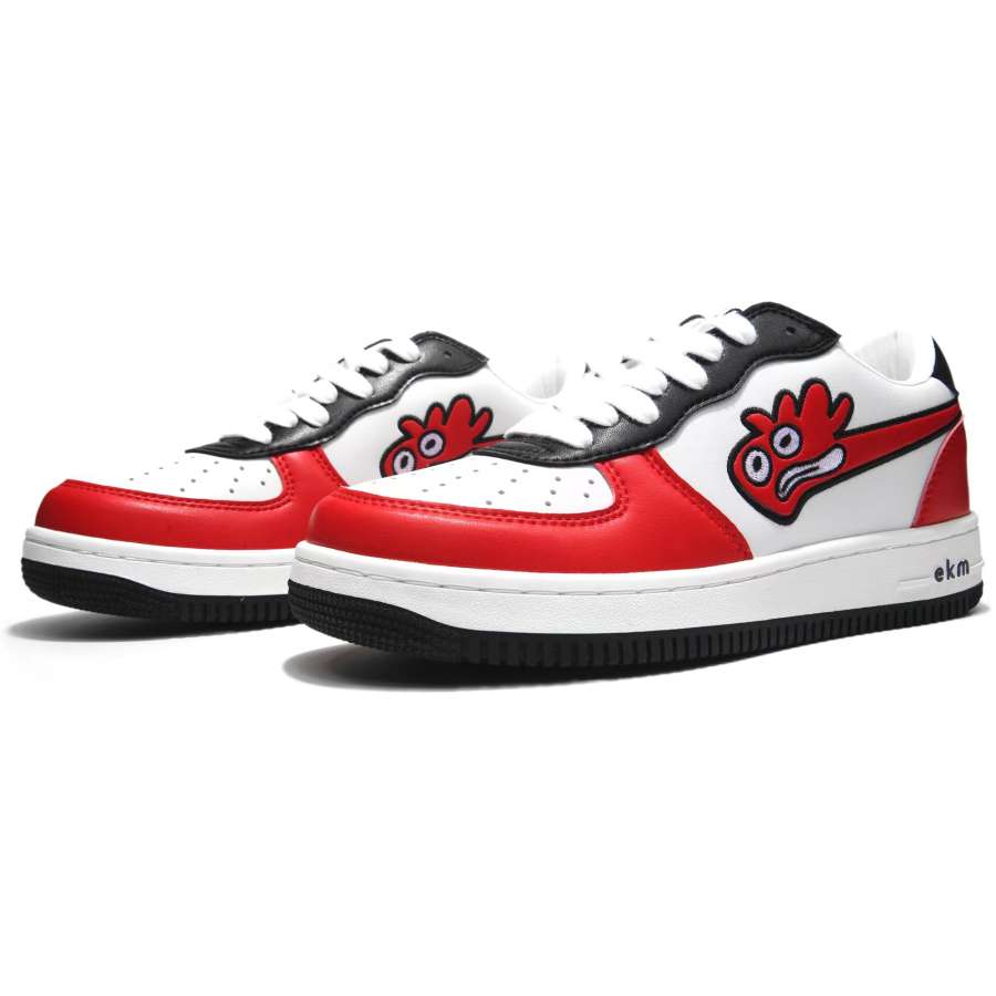 EKM Slip Resistant Abrasion Resistant Low top Skateboard Shoes Unisex White Red