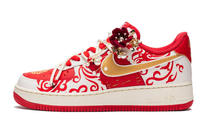Nike Nike Air Force 1 Slip Resistant Abrasion Resistant Low top Skateboard Shoes Unisex White Red