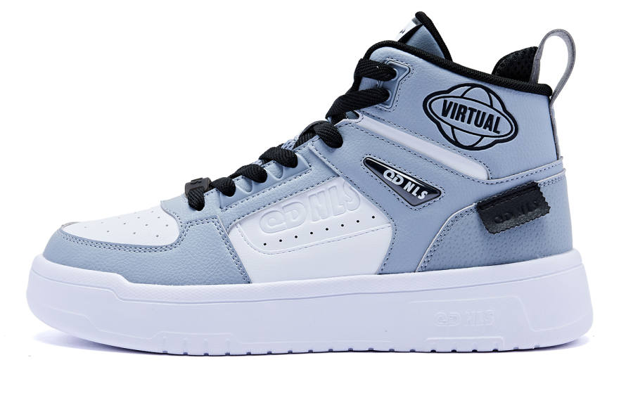 QIAODAN Lightweight Quick Dry Waterproof Thermal Balance Height Increasing High top Skateboard Shoes Men's White Blue
